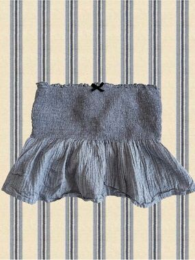 Urban Outfitters Grey Smocked Ruffle Crop Top with Bow